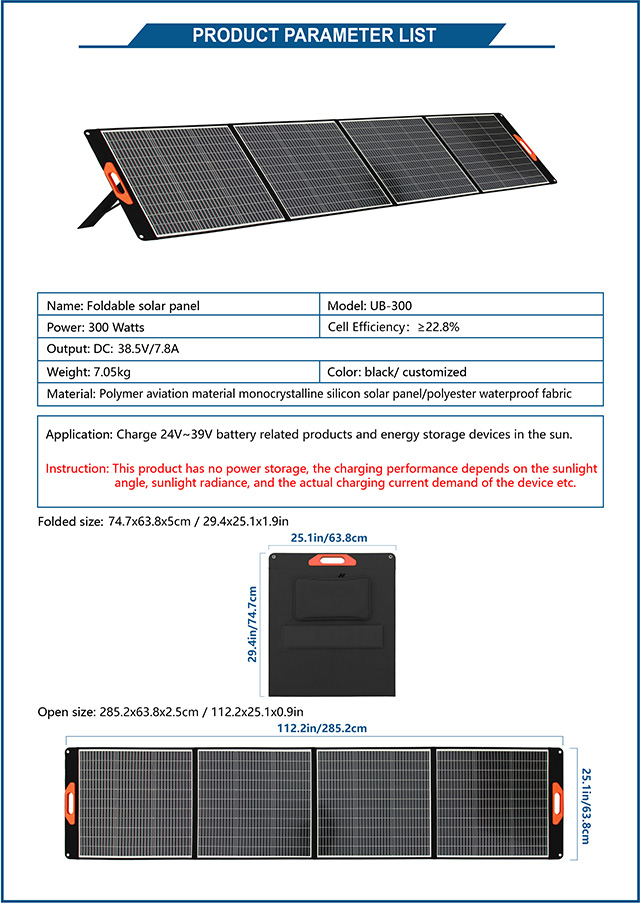  Panel solar de 300 vatios Panel solar portátil