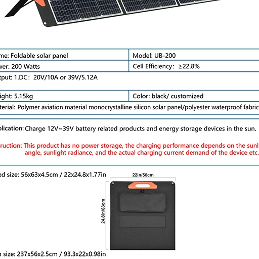 Panel de energía solar de 200W, panel fotovoltaico de carga al aire libre